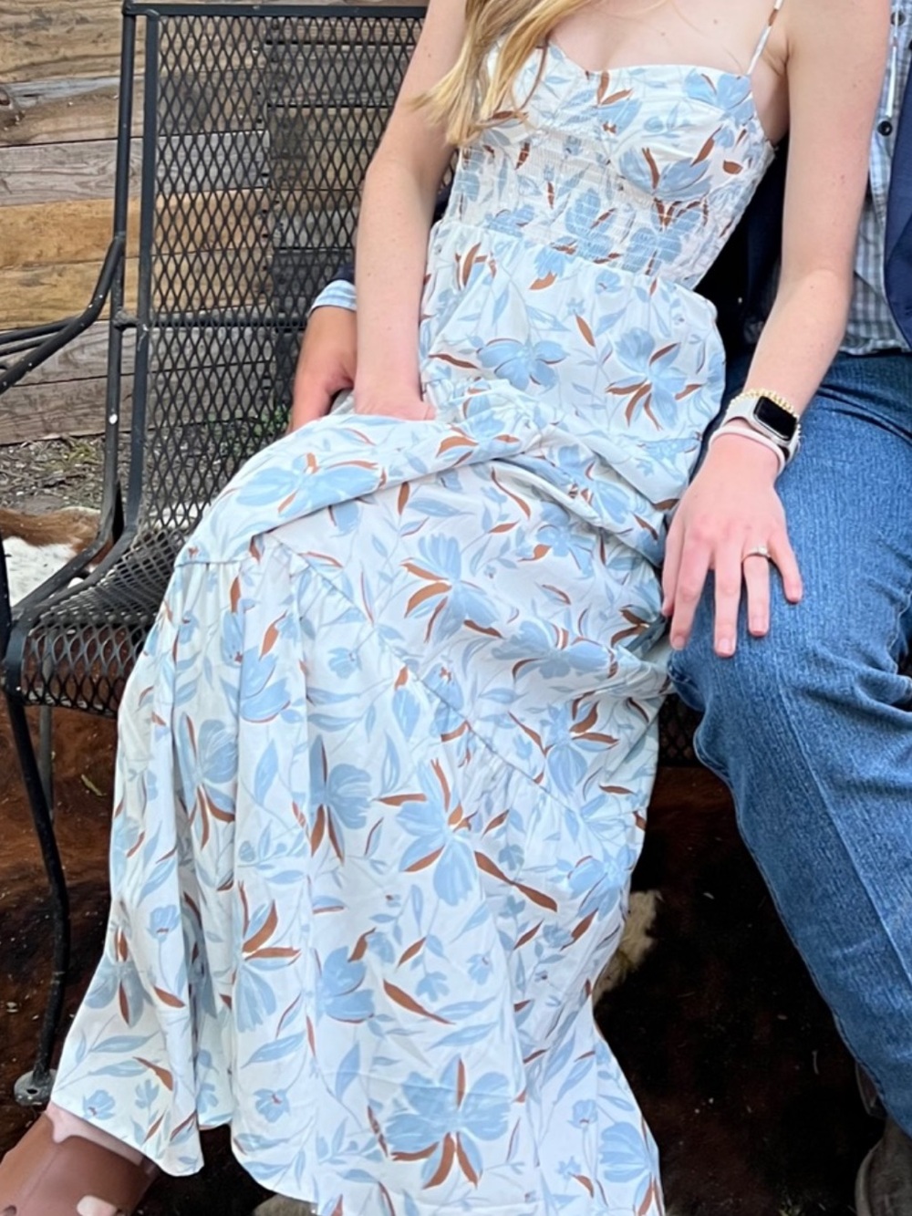 Wayf Light Blue and Tan Floral Maxi Dress